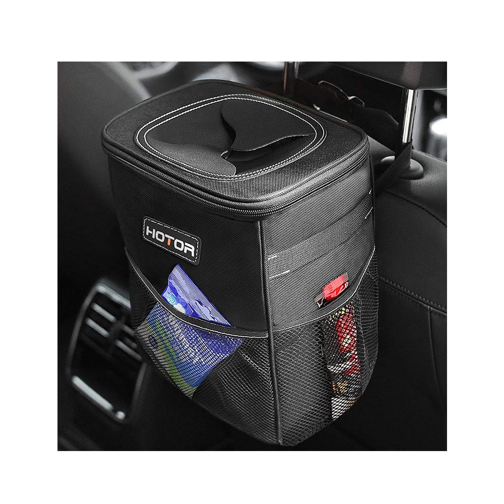 HOTOR Trash Can with Lid and Storage Pockets